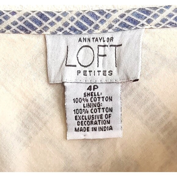 Loft Skirt Cream Blue Floral Handkerchief Plaid Hem - Picture 2 of 6